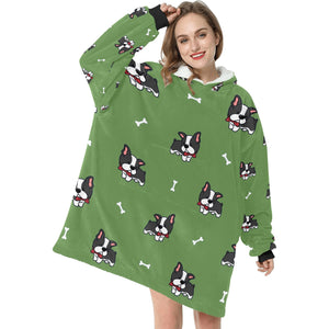 Bow Tie Boston Terriers Blanket Hoodie for Women-Apparel-Apparel, Blankets-11