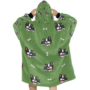 Bow Tie Boston Terriers Blanket Hoodie for Women-Apparel-Apparel, Blankets-12
