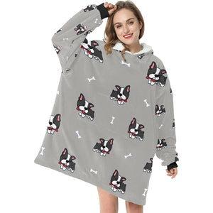 Bow Tie Boston Terriers Blanket Hoodie for Women-Apparel-Apparel, Blankets-14