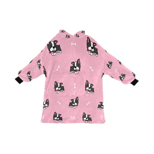 Bow Tie Boston Terriers Blanket Hoodie for Women-Apparel-Apparel, Blankets-LightPink-ONE SIZE-1