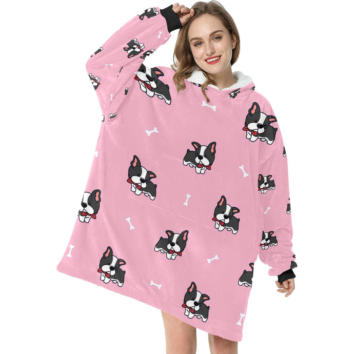 Bow Tie Boston Terriers Blanket Hoodie for Women-Apparel-Apparel, Blankets-4