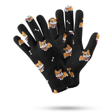 Load image into Gallery viewer, Bow Tie Corgi Love Touch Screen Gloves - 4 Colors-Accessories-Accessories, Corgi, Dog Dad Gifts, Dog Mom Gifts, Gloves-Black-4