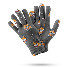 Load image into Gallery viewer, Bow Tie Corgi Love Touch Screen Gloves - 4 Colors-Accessories-Accessories, Corgi, Dog Dad Gifts, Dog Mom Gifts, Gloves-Gray-3