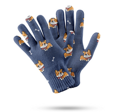 Load image into Gallery viewer, Bow Tie Corgi Love Touch Screen Gloves - 4 Colors-Accessories-Accessories, Corgi, Dog Dad Gifts, Dog Mom Gifts, Gloves-Navy-1