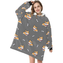 Load image into Gallery viewer, Bow Tie Corgis Love Blanket Hoodie for Women-11
