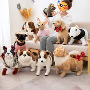 image of a woman playing with a collection of stuffed animal plush toys