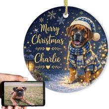 Load image into Gallery viewer, Boxer Christmas Ornament - Cozy Winter Pet Portrait Design - Personalize with Photo and Name-Christmas Ornament-Christmas,Christmas Ornament,Personalize Artwork-1