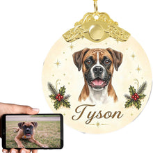 Load image into Gallery viewer, Boxer Christmas Ornament - Gold Crown Dog Portrait - Personalized with Photo and Name-Christmas Ornament-Christmas,Christmas Ornament,Personalize Artwork-1