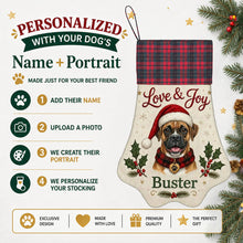 Load image into Gallery viewer, Boxer Christmas Stocking - Holly &amp; Tartan Portrait - Personalize with Photo and Name-Christmas Ornament-Christmas,Christmas Stocking,Personalize Artwork-2