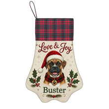 Load image into Gallery viewer, Boxer Christmas Stocking - Holly &amp; Tartan Portrait - Personalize with Photo and Name-Christmas Ornament-Christmas,Christmas Stocking,Personalize Artwork-3