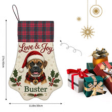 Load image into Gallery viewer, Boxer Christmas Stocking - Holly &amp; Tartan Portrait - Personalize with Photo and Name-Christmas Ornament-Christmas,Christmas Stocking,Personalize Artwork-4