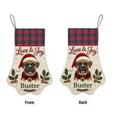Load image into Gallery viewer, Boxer Christmas Stocking - Holly &amp; Tartan Portrait - Personalize with Photo and Name-Christmas Ornament-Christmas,Christmas Stocking,Personalize Artwork-5