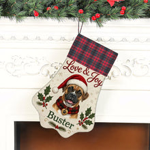 Load image into Gallery viewer, Boxer Christmas Stocking - Holly &amp; Tartan Portrait - Personalize with Photo and Name-Christmas Ornament-Christmas,Christmas Stocking,Personalize Artwork-6