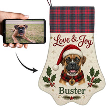 Load image into Gallery viewer, Boxer Christmas Stocking - Holly &amp; Tartan Portrait - Personalize with Photo and Name-Christmas Ornament-Christmas,Christmas Stocking,Personalize Artwork-1