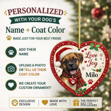 Load image into Gallery viewer, Boxer Dog Christmas Ornament - Love &amp; Joy Heart Shaped Portrait - Personalized with Name-Christmas Ornament-Boxer,Christmas,Personalize Artwork-2