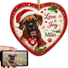 Load image into Gallery viewer, Boxer Dog Christmas Ornament - Love &amp; Joy Heart Shaped Portrait - Personalized with Name-Christmas Ornament-Boxer,Christmas,Personalize Artwork-1