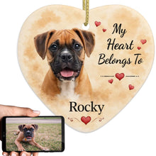 Load image into Gallery viewer, Boxer Dog Ornament - My Heart Belongs To Design - Personalized with Name-Christmas Ornament-Boxer,Christmas,Personalize Artwork-1