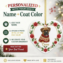 Load image into Gallery viewer, Boxer Dog Ornament - Personalized Heart Shaped Christmas Rose Border - with Name-Christmas Ornament-Boxer,Christmas,Personalize Artwork-2