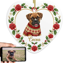 Load image into Gallery viewer, Boxer Dog Ornament - Personalized Heart Shaped Christmas Rose Border - with Name-Christmas Ornament-Boxer,Christmas,Personalize Artwork-1