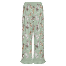 Load image into Gallery viewer, Boxer Dog Pajama Pants for Women - Ruffle Hem Design - Watercolor Symphony Boxer Dogs-Pajamas-Apparel,Boxer,Dog Mom Gifts,Pajamas-11