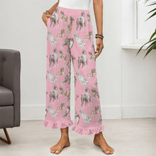 Load image into Gallery viewer, Boxer Dog Pajama Pants for Women - Ruffle Hem Design - Watercolor Symphony Boxer Dogs-Pajamas-Apparel,Boxer,Dog Mom Gifts,Pajamas-7