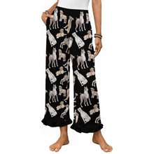 Load image into Gallery viewer, Boxer Dog Pajama Pants for Women - Ruffle Hem Design - Watercolor Symphony Boxer Dogs-Pajamas-Apparel,Boxer,Dog Mom Gifts,Pajamas-Black-S-1
