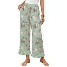 Load image into Gallery viewer, Boxer Dog Pajama Pants for Women - Ruffle Hem Design - Watercolor Symphony Boxer Dogs-Pajamas-Apparel,Boxer,Dog Mom Gifts,Pajamas-Green-S-9
