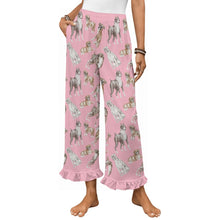 Load image into Gallery viewer, Boxer Dog Pajama Pants for Women - Ruffle Hem Design - Watercolor Symphony Boxer Dogs-Pajamas-Apparel,Boxer,Dog Mom Gifts,Pajamas-Pink-S-2