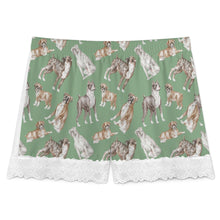 Load image into Gallery viewer, Boxer Dog Shorts for Women - Lace Trim Design - Watercolor Symphony Boxer Dogs-Pajamas-Apparel,Boxer,Dog Mom Gifts,Pajamas-11