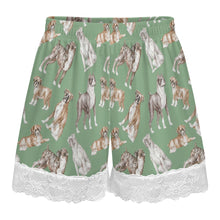 Load image into Gallery viewer, Boxer Dog Shorts for Women - Lace Trim Design - Watercolor Symphony Boxer Dogs-Pajamas-Apparel,Boxer,Dog Mom Gifts,Pajamas-12