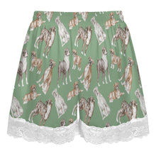 Load image into Gallery viewer, Boxer Dog Shorts for Women - Lace Trim Design - Watercolor Symphony Boxer Dogs-Pajamas-Apparel,Boxer,Dog Mom Gifts,Pajamas-13