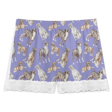 Load image into Gallery viewer, Boxer Dog Shorts for Women - Lace Trim Design - Watercolor Symphony Boxer Dogs-Pajamas-Apparel,Boxer,Dog Mom Gifts,Pajamas-16