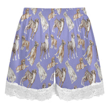 Load image into Gallery viewer, Boxer Dog Shorts for Women - Lace Trim Design - Watercolor Symphony Boxer Dogs-Pajamas-Apparel,Boxer,Dog Mom Gifts,Pajamas-18