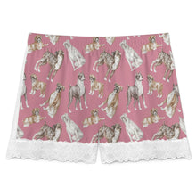 Load image into Gallery viewer, Boxer Dog Shorts for Women - Lace Trim Design - Watercolor Symphony Boxer Dogs-Pajamas-Apparel,Boxer,Dog Mom Gifts,Pajamas-4