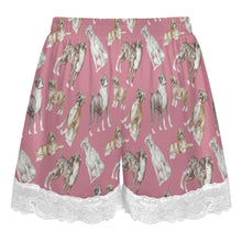 Load image into Gallery viewer, Boxer Dog Shorts for Women - Lace Trim Design - Watercolor Symphony Boxer Dogs-Pajamas-Apparel,Boxer,Dog Mom Gifts,Pajamas-6
