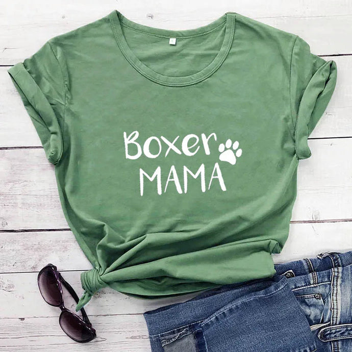 Boxer Mama Boxer Dog Mom Cotton T Shirt - 9 Colors-Apparel-Apparel, Boxer, Dog Mom Gifts, Shirt, T Shirt-Olive-Medium - Fitting-1