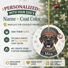 Load image into Gallery viewer, Boxer Ornament - Christmas Folk Art Design - Personalize with Photo and Name
