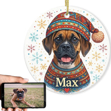 Load image into Gallery viewer, Boxer Ornament - Christmas Folk Art Design - Personalize with Photo and Name