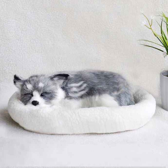 Breathing Husky Stuffed Animal with Faux Fur-Stuffed Animals-Car Accessories, Home Decor, Siberian Husky, Stuffed Animal-1