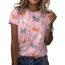 Load image into Gallery viewer, Festive Poodles in Christmas Cheer Women&#39;s Cotton T-Shirt-Apparel-Light Pink-2XS-9