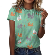 Load image into Gallery viewer, Festive Poodles in Christmas Cheer Women&#39;s Cotton T-Shirt-Apparel-Mint Green-2XS-24