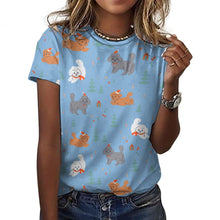 Load image into Gallery viewer, Festive Poodles in Christmas Cheer Women&#39;s Cotton T-Shirt-Apparel-Sky Blue-2XS-13