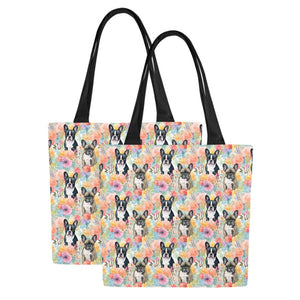Brindle and Black Frenchies in Bloom Large Canvas Tote Bags - Set of 2-Accessories-Accessories, Bags, French Bulldog-13