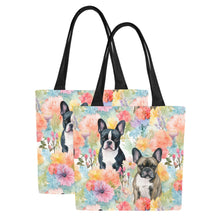 Load image into Gallery viewer, Brindle and Black Frenchies in Bloom Large Canvas Tote Bags - Set of 2-Accessories-Accessories, Bags, French Bulldog-3
