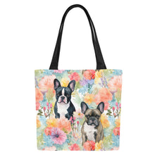 Load image into Gallery viewer, Brindle and Black Frenchies in Bloom Large Canvas Tote Bags - Set of 2-Accessories-Accessories, Bags, French Bulldog-White1-ONESIZE-1