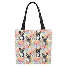 Load image into Gallery viewer, Brindle and Black Frenchies in Bloom Large Canvas Tote Bags - Set of 2-Accessories-Accessories, Bags, French Bulldog-White2-ONESIZE-4