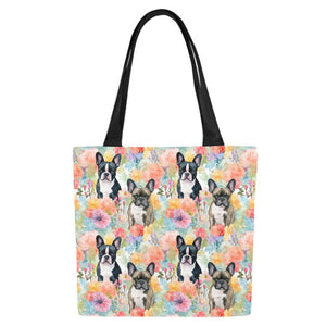 Brindle and Black Frenchies in Bloom Large Canvas Tote Bags - Set of 2-Accessories-Accessories, Bags, French Bulldog-White2-ONESIZE-4