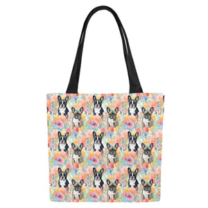 Brindle and Black Frenchies in Bloom Large Canvas Tote Bags - Set of 2-Accessories-Accessories, Bags, French Bulldog-White3-ONESIZE-7