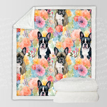 Load image into Gallery viewer, Brindle and Black Frenchies in Bloom Soft Warm Fleece Blanket-Blanket-Blankets, French Bulldog, Home Decor-10
