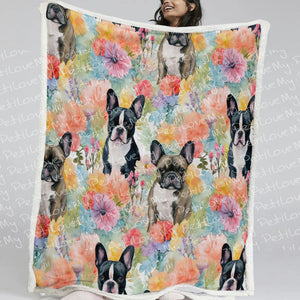 Brindle and Black Frenchies in Bloom Soft Warm Fleece Blanket-Blanket-Blankets, French Bulldog, Home Decor-11